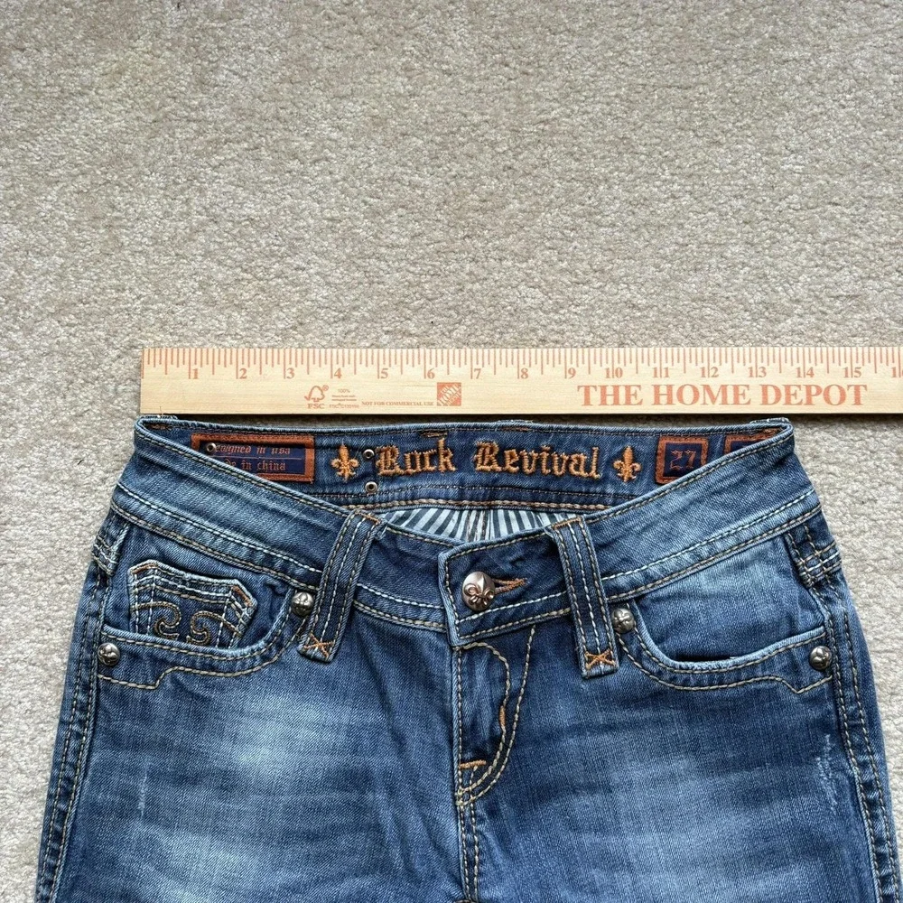Rock Revival Jeans Womens 27 Blue Debbie‎ Straight Denim Embellished Pockets Y2K